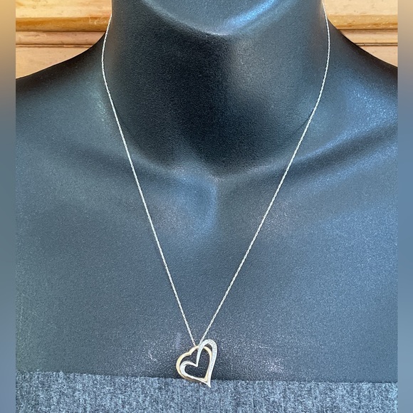 Solid 14K Yellow & White Gold Double 2 Two Hearts Pendant Neck Chain Necklace - Picture 12 of 13